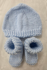 Knitted Bootie & Hat Set - Baby Blue