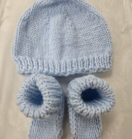 Knitted Bootie & Hat Set - Baby Blue