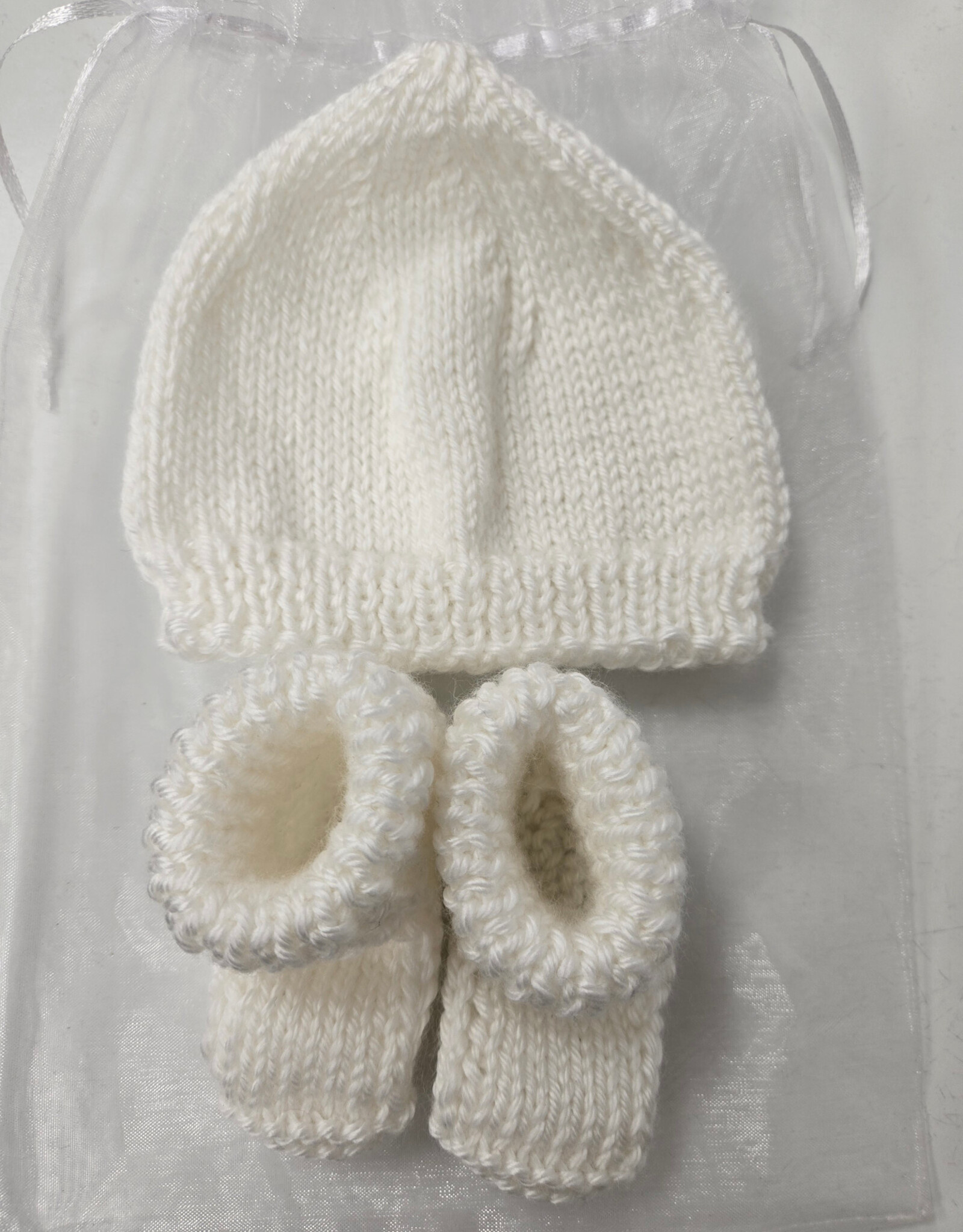 Knitted Bootie & Hat Set - White
