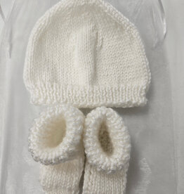Knitted Bootie & Hat Set - White