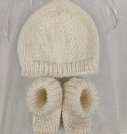 Knitted Bootie & Hat Set - Cream