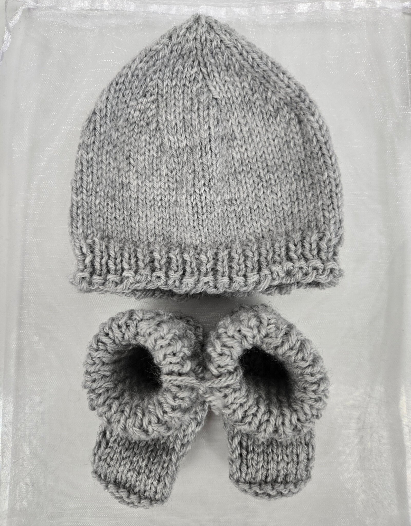 Knitted Bootie & Hat Set - Grey
