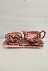 Pink Lustre Sandland Ware Cream & Sugar w/Tray -Staffordshire England
