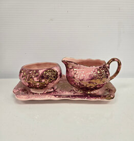 Pink Lustre Sandland Ware Cream & Sugar w/Tray -Staffordshire England