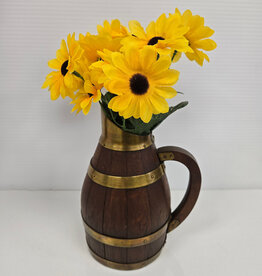 Vintage Wood & Brass Pitcher w/Sunflowers