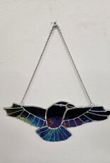 Stained Glass Crow Flying - iridescent