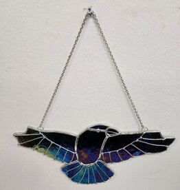 Stained Glass Crow Flying - iridescent