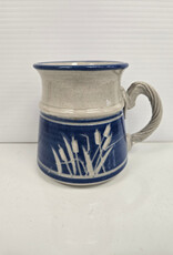 Handmade Blue Pottery Mug - bulrushes
