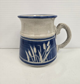 Handmade Blue Pottery Mug - bulrushes