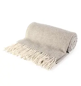 British & Irish Imports Herringbone Wool Blanket Grey 72 x 60