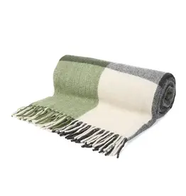 British & Irish Imports Herringbone Check Wool Knee Blanket Moss