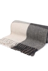 British & Irish Imports Herringbone Check Wool Blanket Taupe  Charcoal 72 x 60