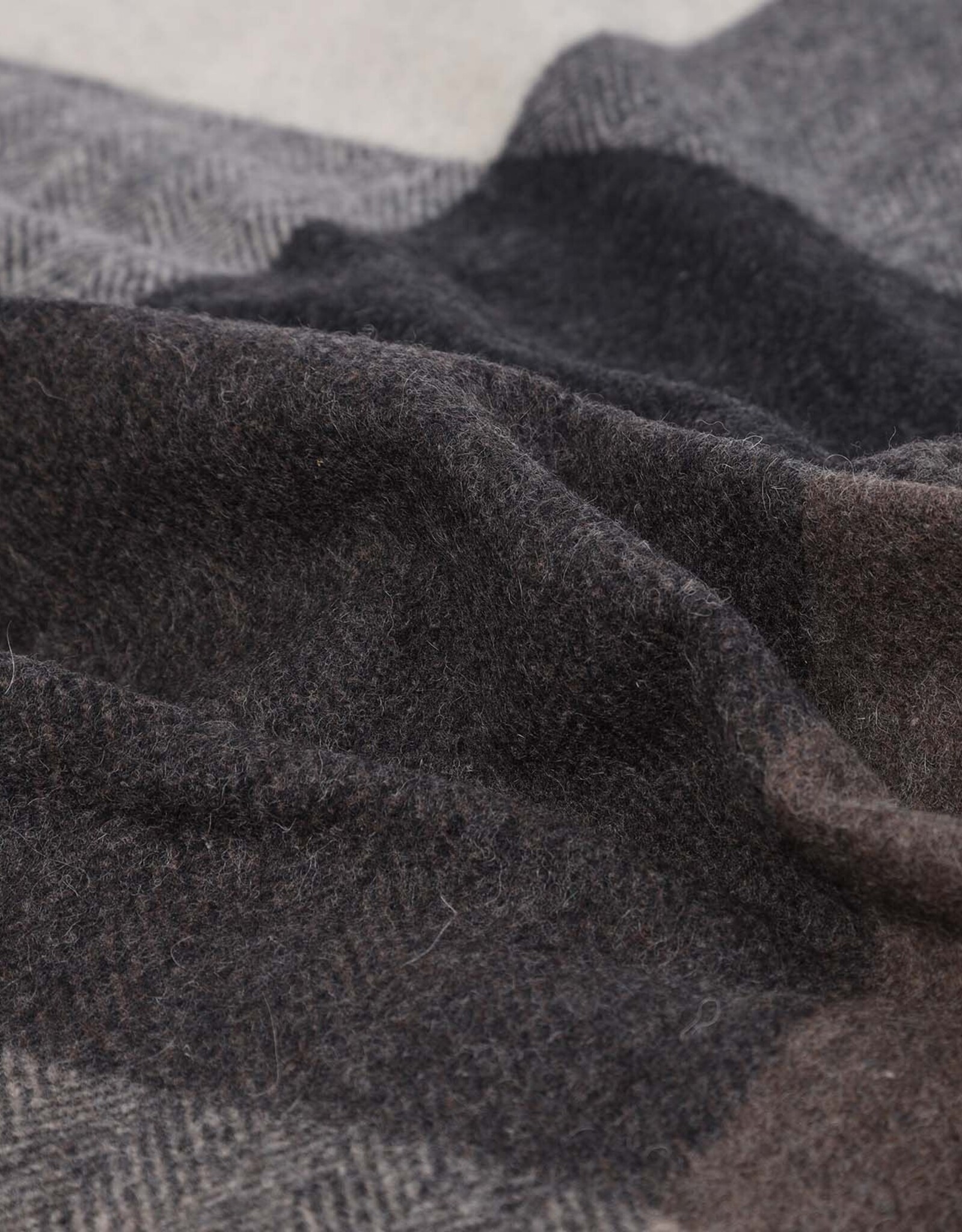 British & Irish Imports Herringbone Check Wool Blanket Taupe  Charcoal 72 x 60