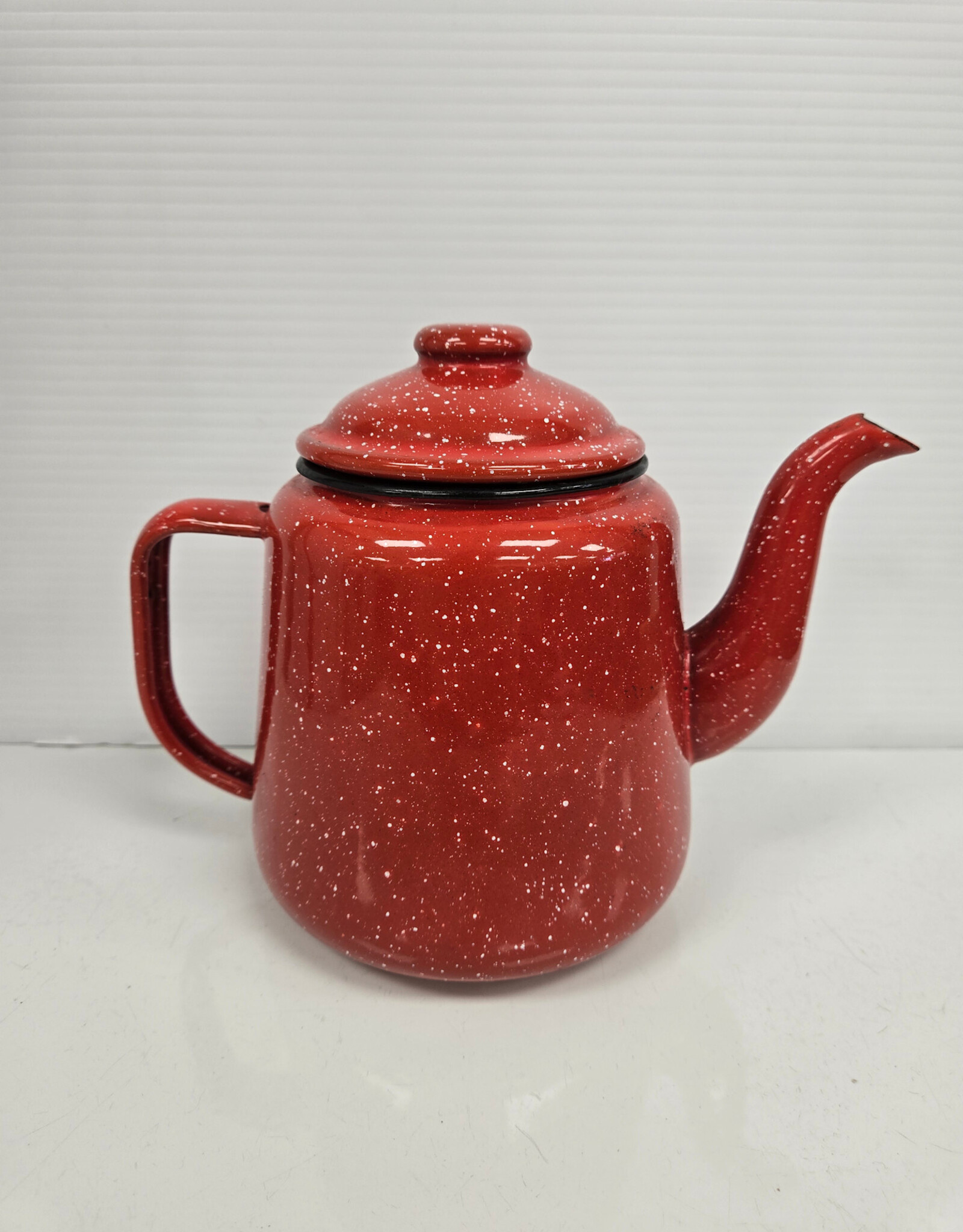 Red Speckled Enamelware Teapot