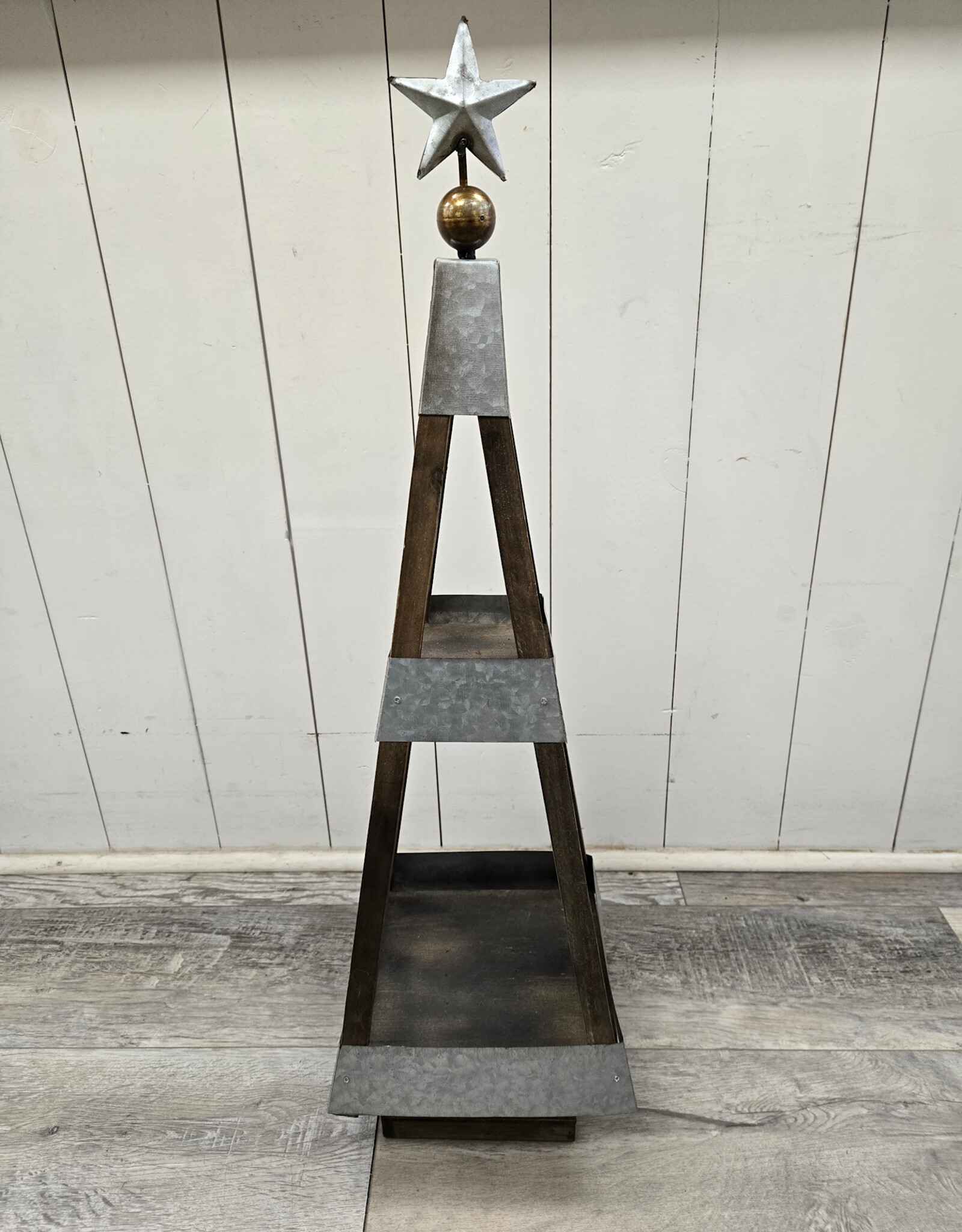 31" Wood & Galvanized Metal Holiday Tree Tabletop Decor