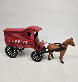 Vintage Cast Iron Horse Drawn J. L. Kraft Delivery Wagon