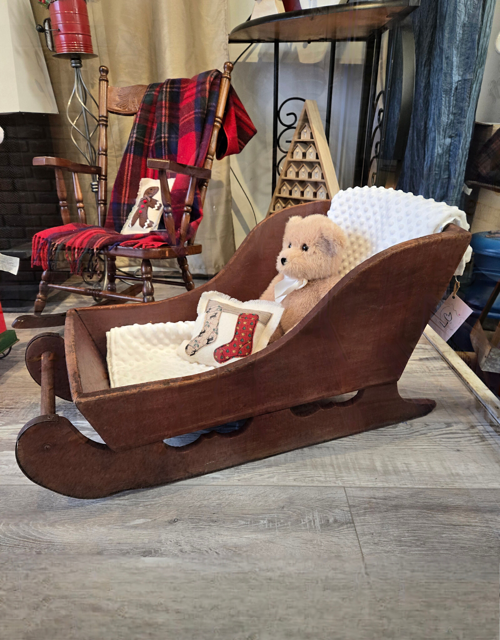 Vintage Wooden Sleigh w/Metal Runners