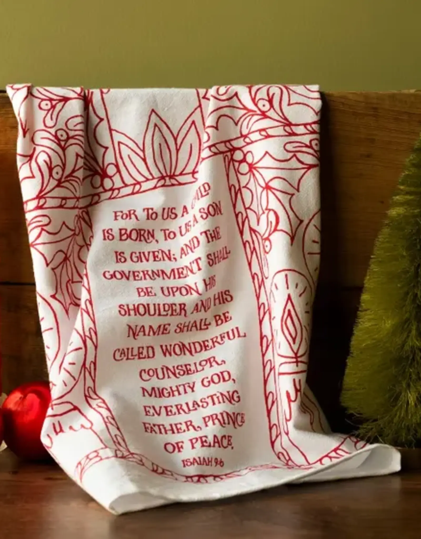 For to Us a Child Is Born Christmas Hymn Tea Towel