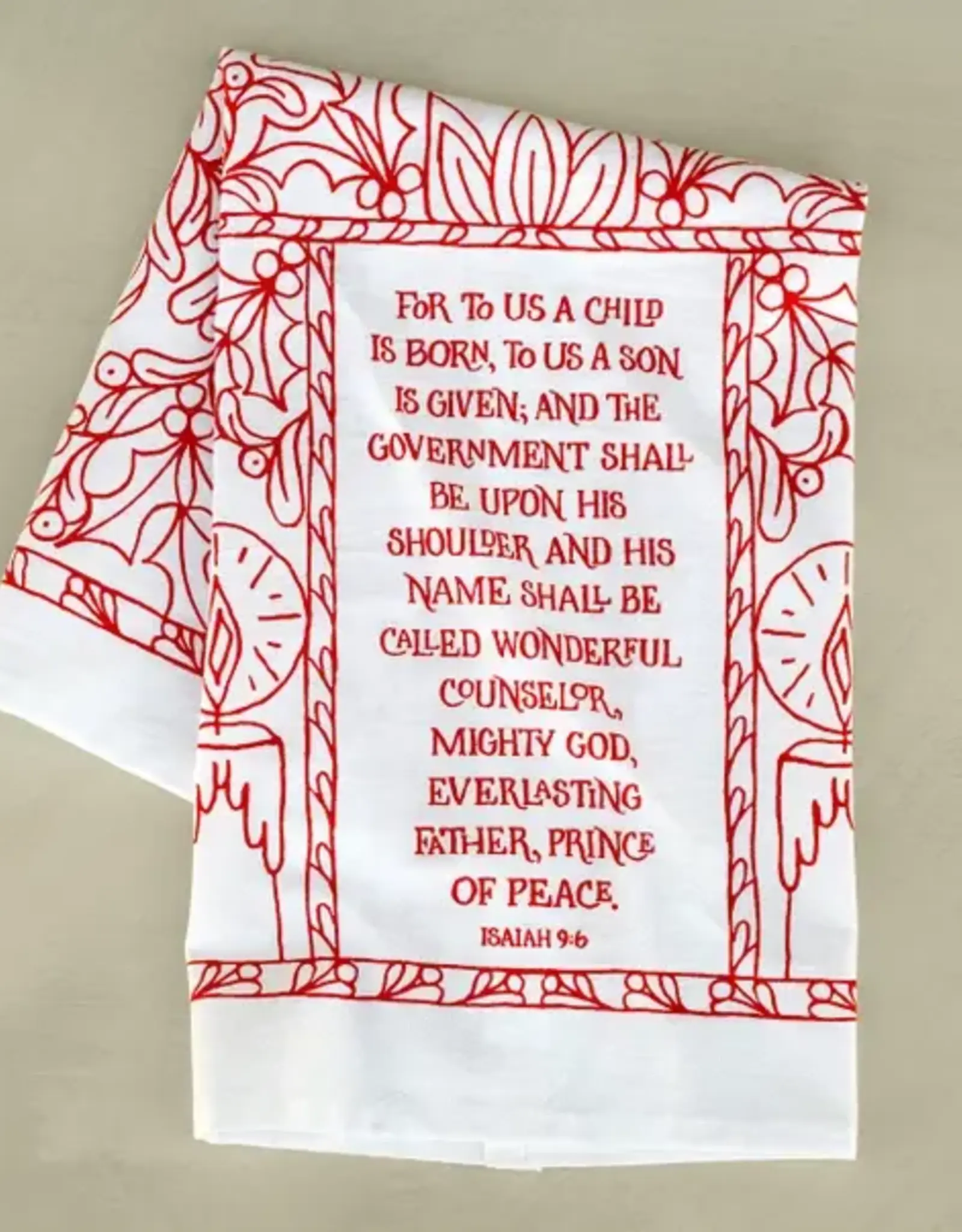 For to Us a Child Is Born Christmas Hymn Tea Towel