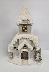 Lighted & Musical White Glittered Ceramic Church - 21"