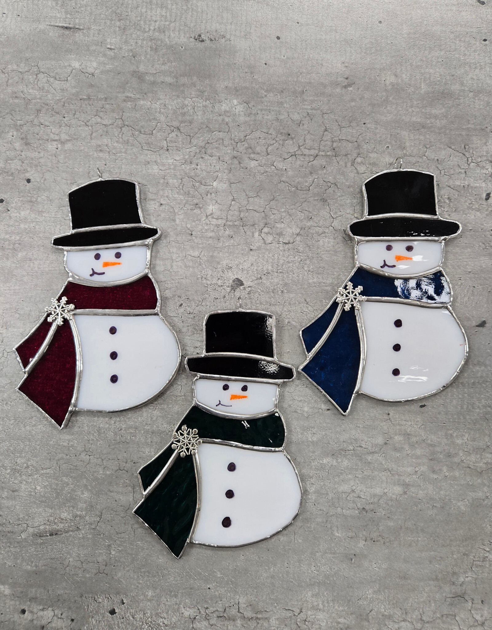Stained Glass Snowman Ornament - w/top hat
