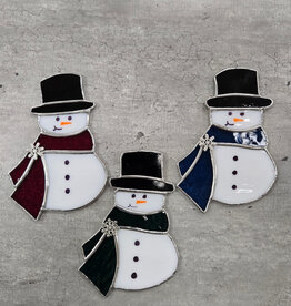 Stained Glass Snowman Ornament - w/top hat