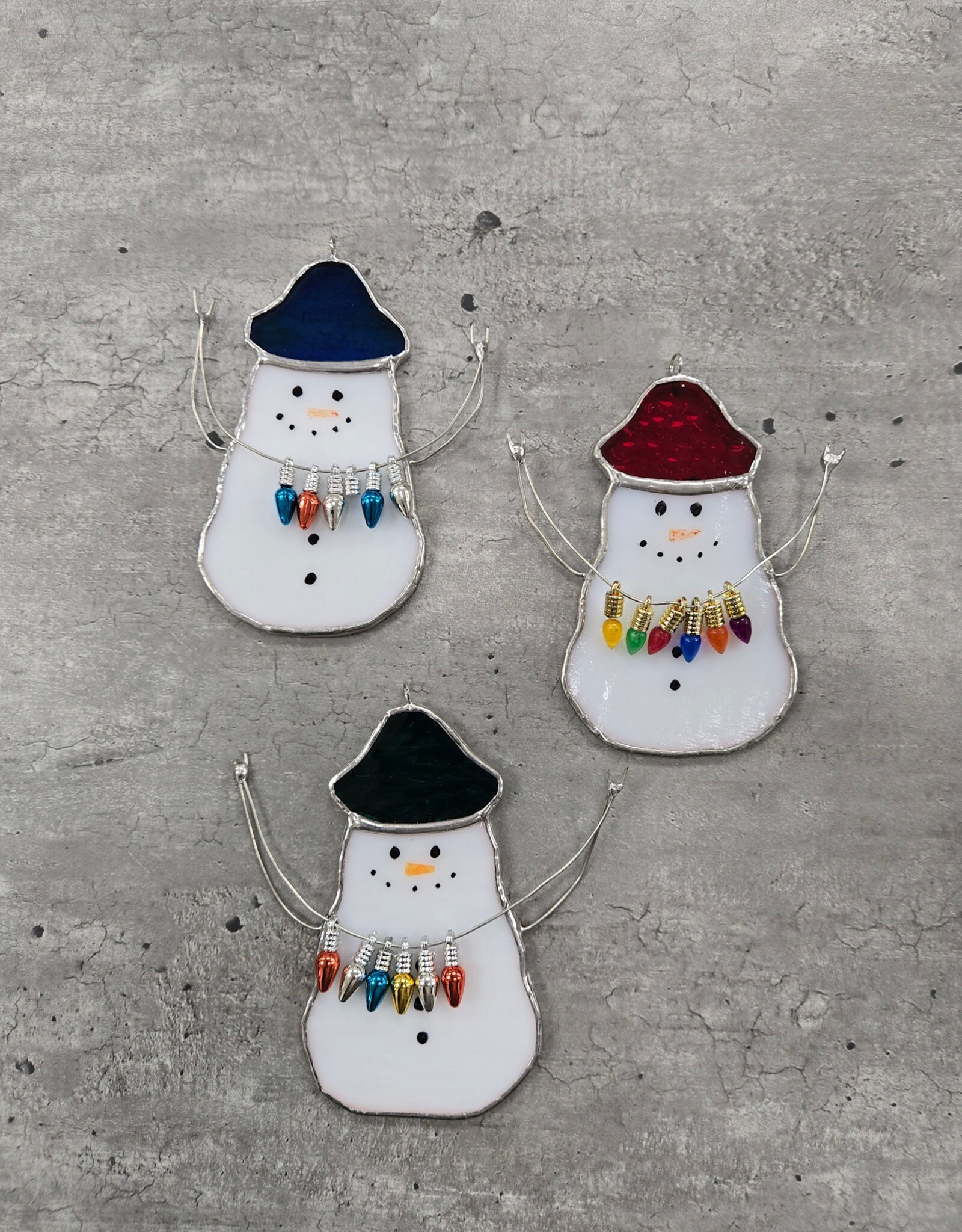 Stained Glass Snowman w/Light Bulbs Ornament