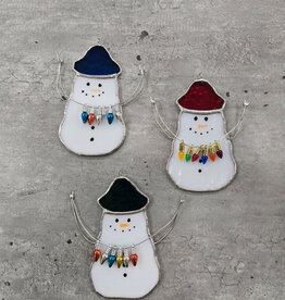 Stained Glass Snowman w/Light Bulbs Ornament