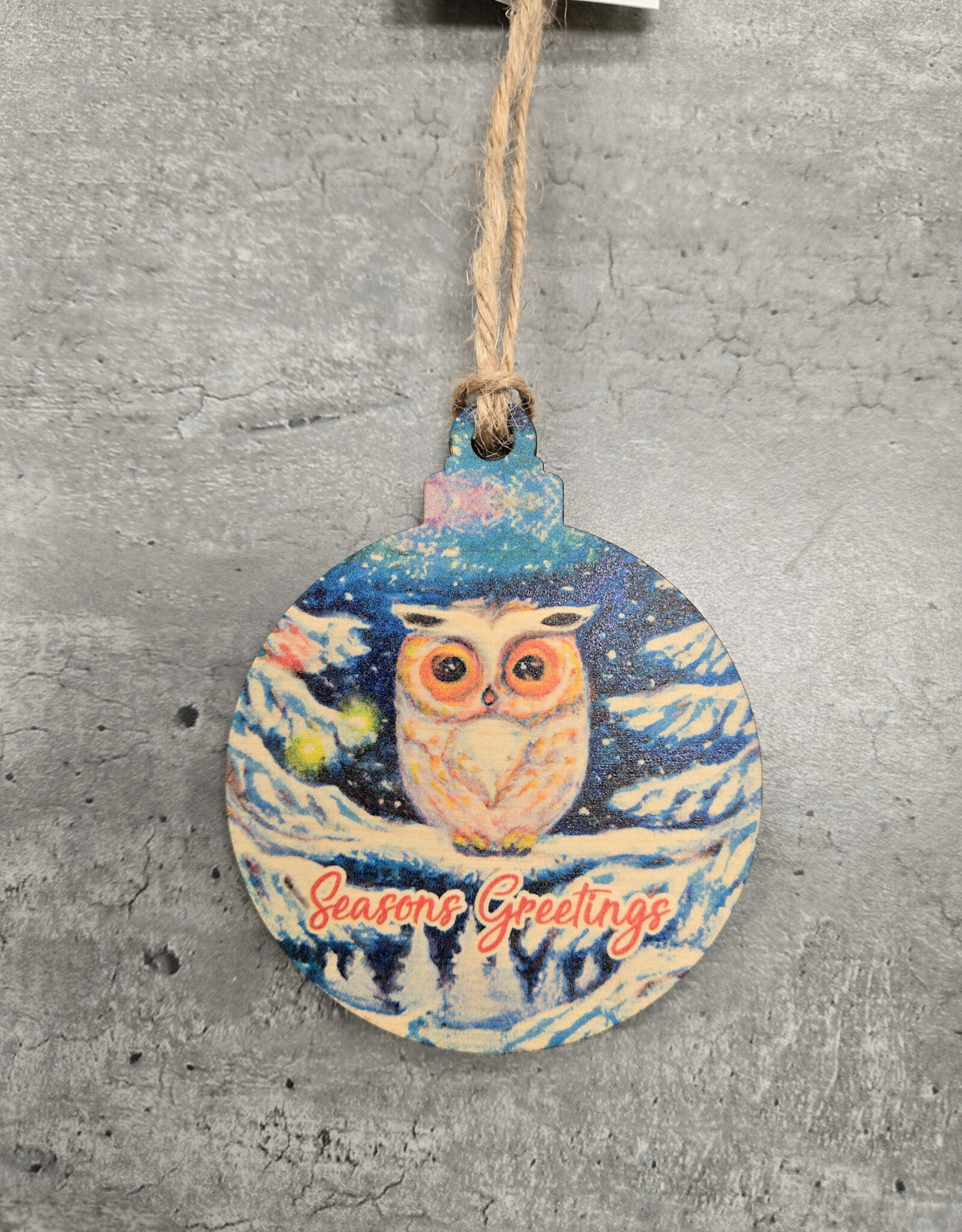 Wood Ornament OR-57 Season's Greetings Owl