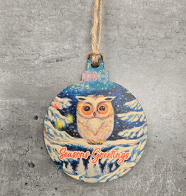Wood Ornament OR-57 Season's Greetings Owl