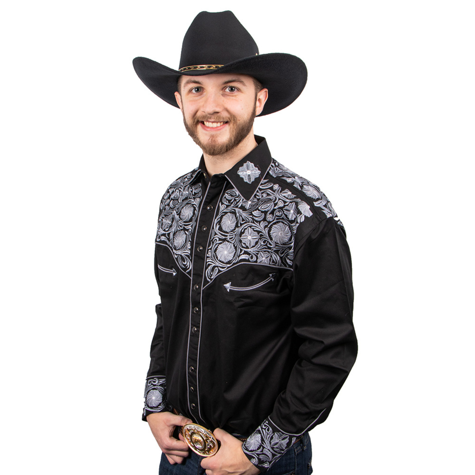Men's Western Express Black Western Shirt With Silver Roses 200