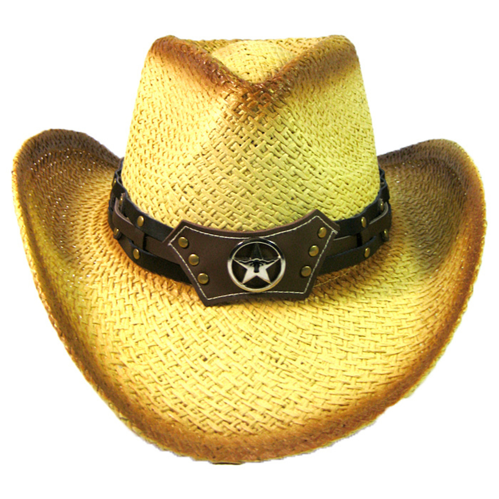 Crown Hat Crown Brown Band & Longhorn Lone Star Straw 1438  One Size Fits Most
