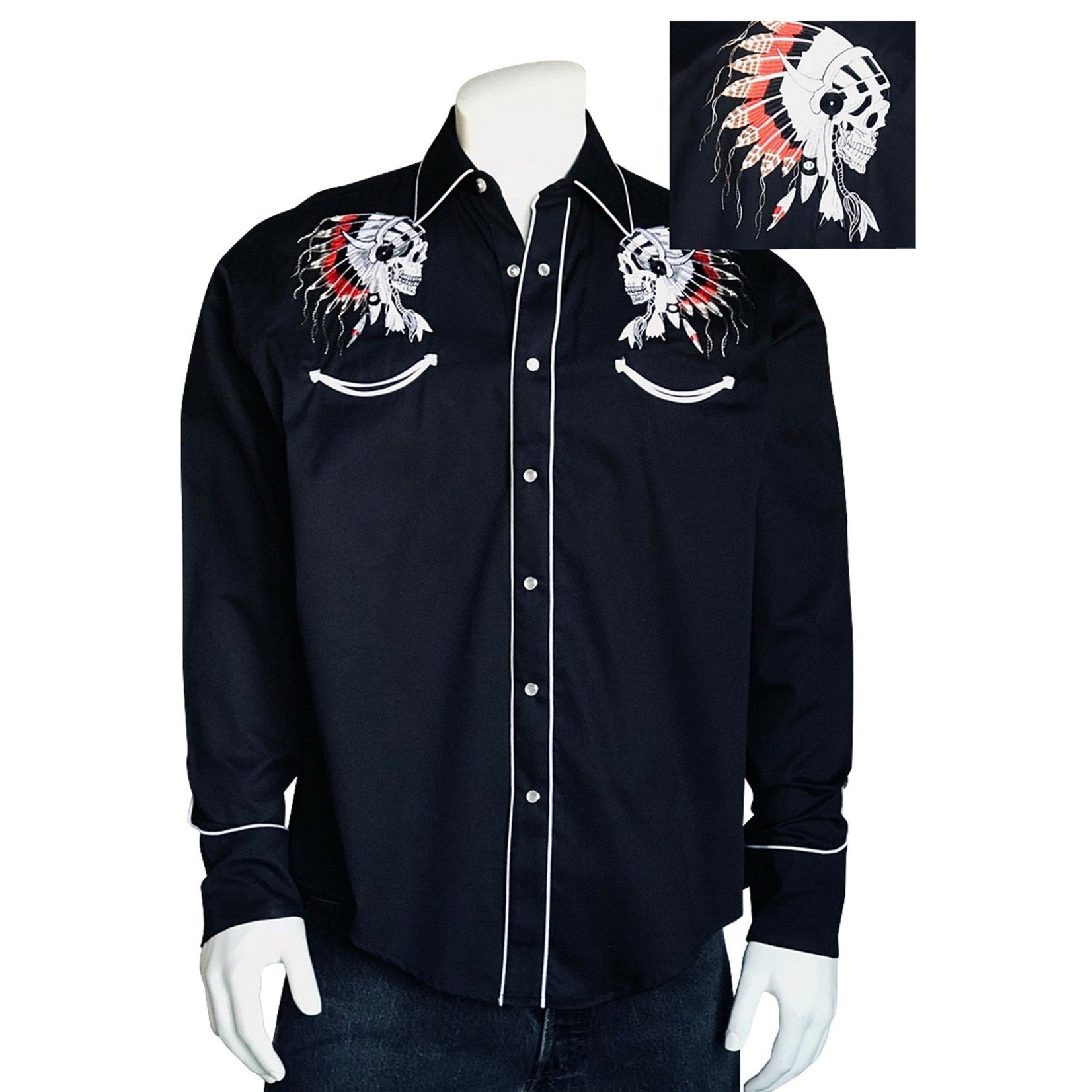 Men's Rockmount Chief Skulls Vintage Embroidered  Black 6738