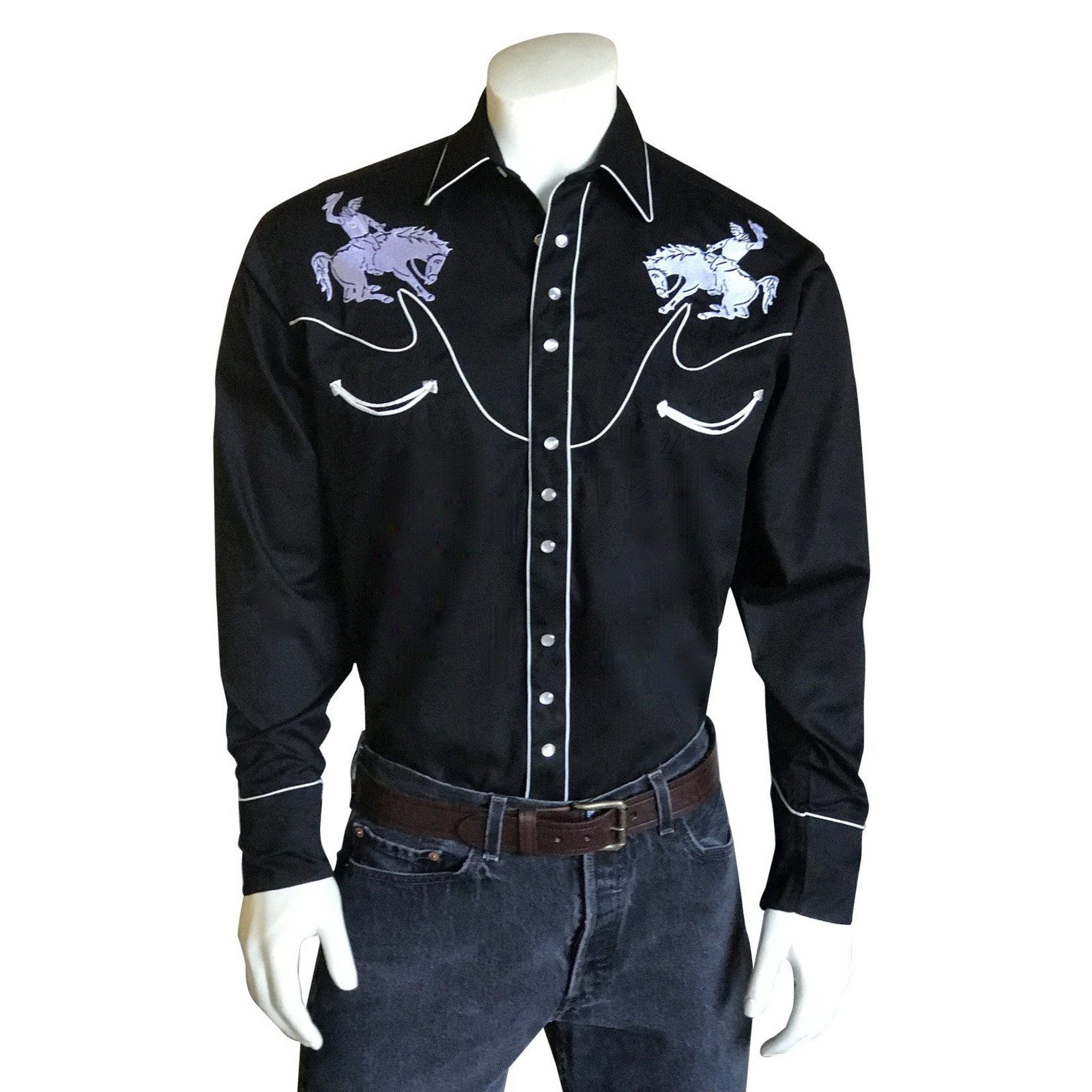 Men's Rockmount Vintage Bronc Embroidered Black & White 6851