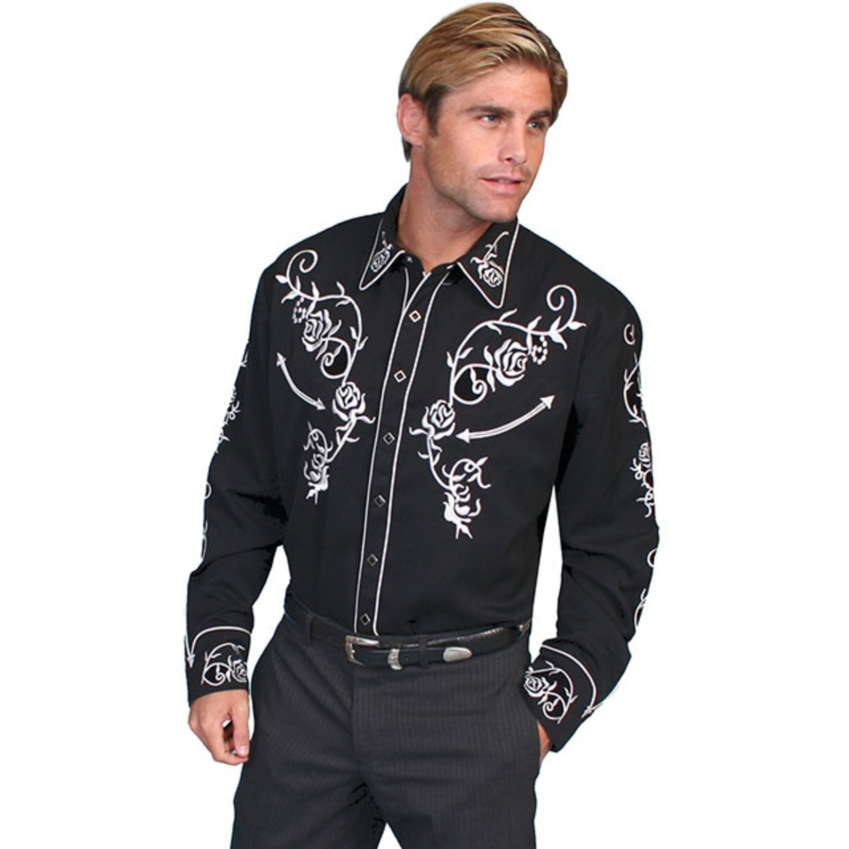 Men's Scully Jet Floral Embroidered Black & White P-706