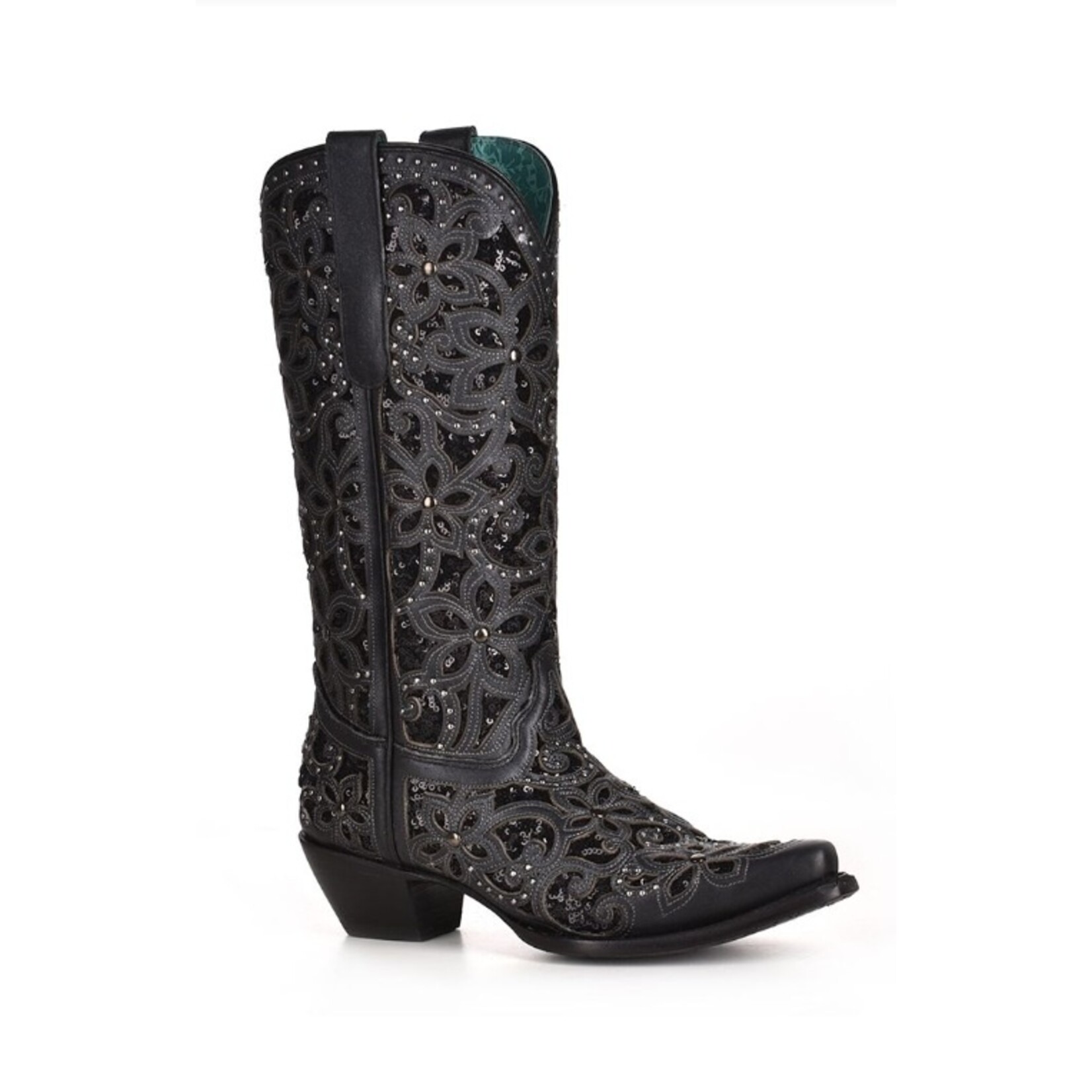 Corral Boots Black Inlay Embroidery Studs A3752