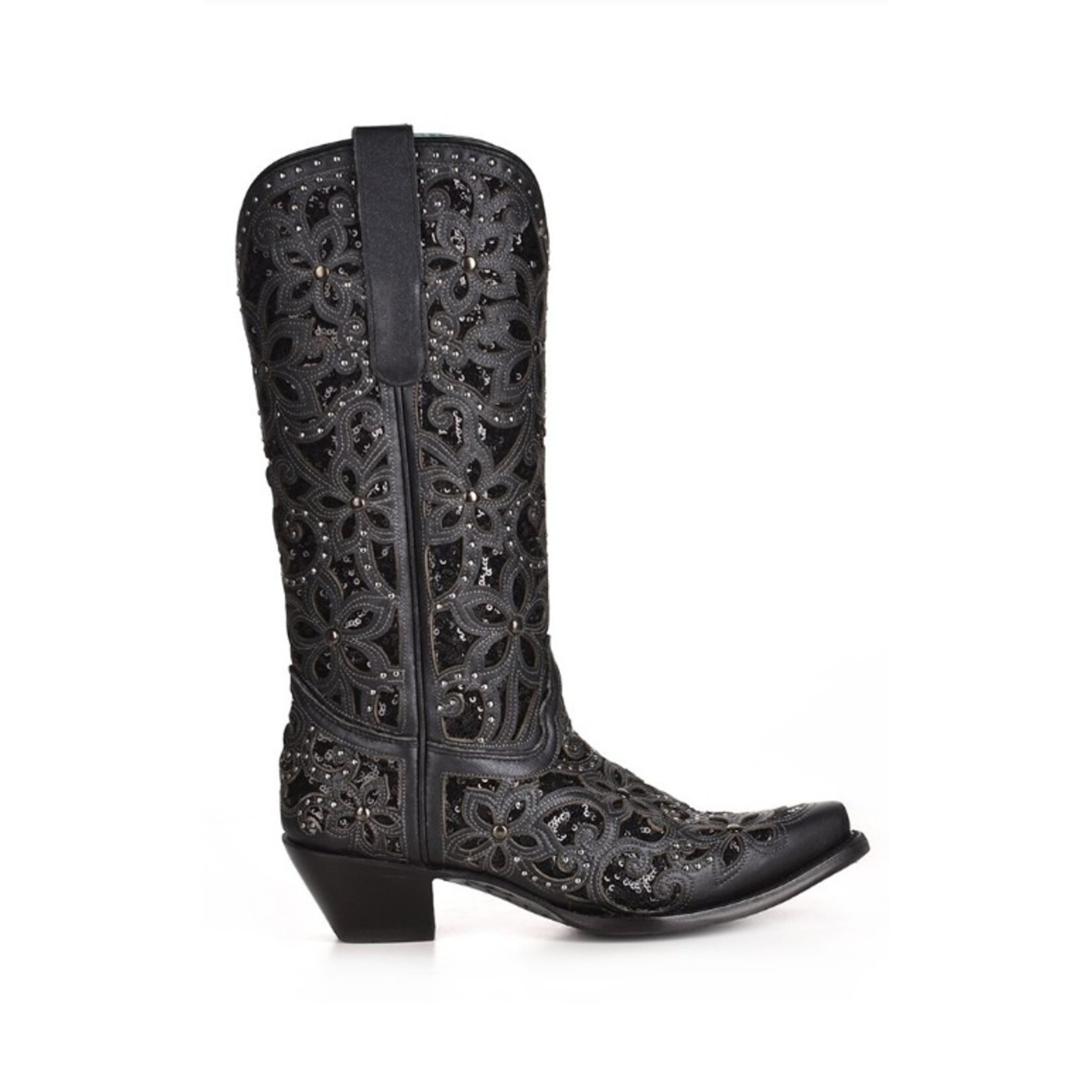 Corral Boots Black Inlay Embroidery Studs A3752