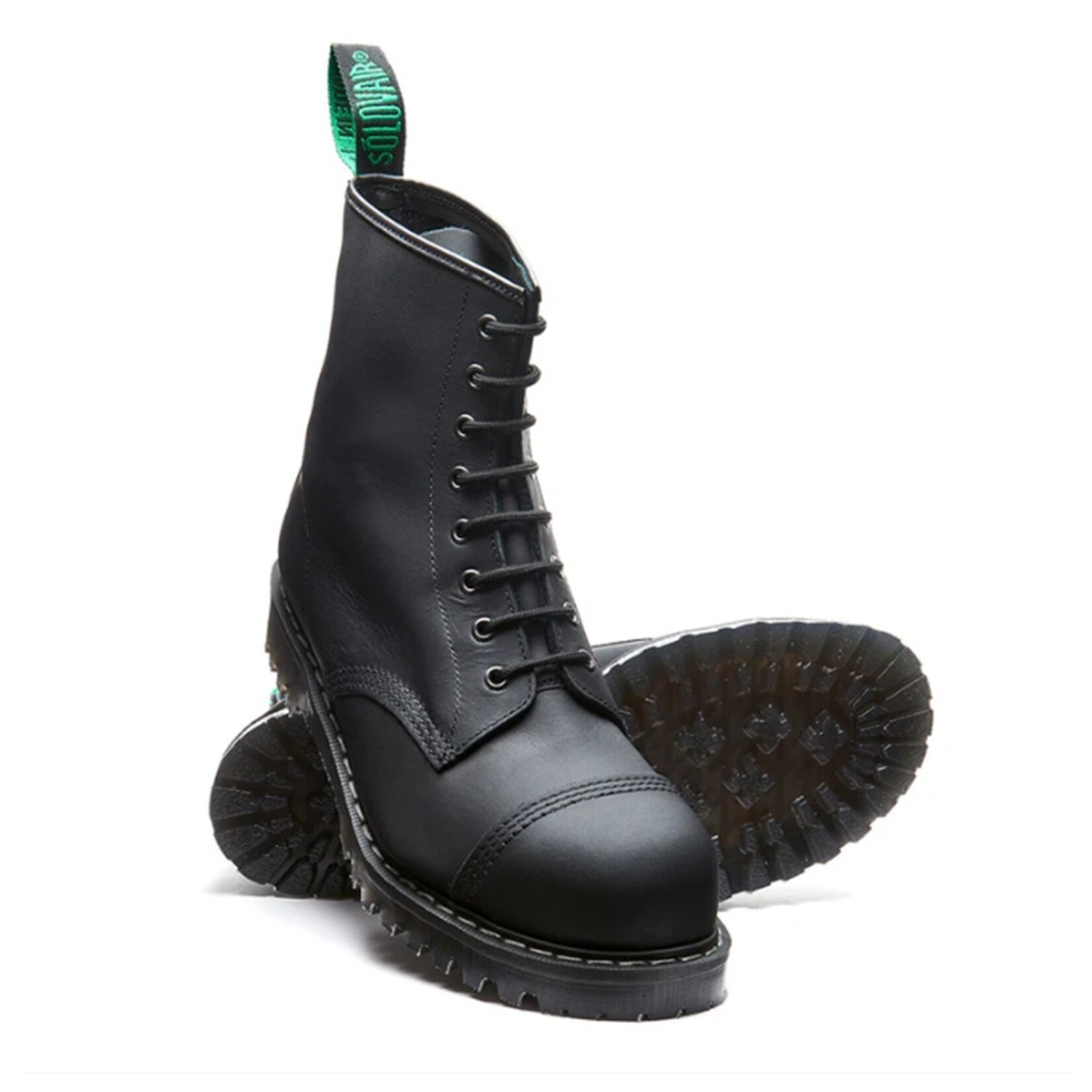 SOLOVAIR Solovair Black Greasy 8 Eye Steel Toe Derby Boot