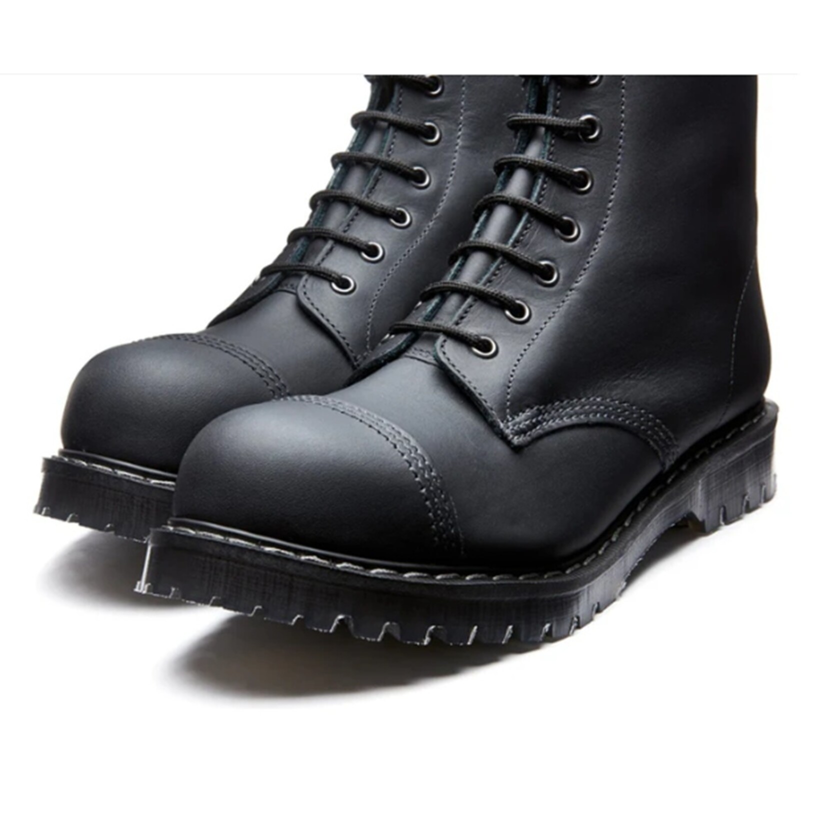 SOLOVAIR Solovair Black Greasy 8 Eye Steel Toe Derby Boot