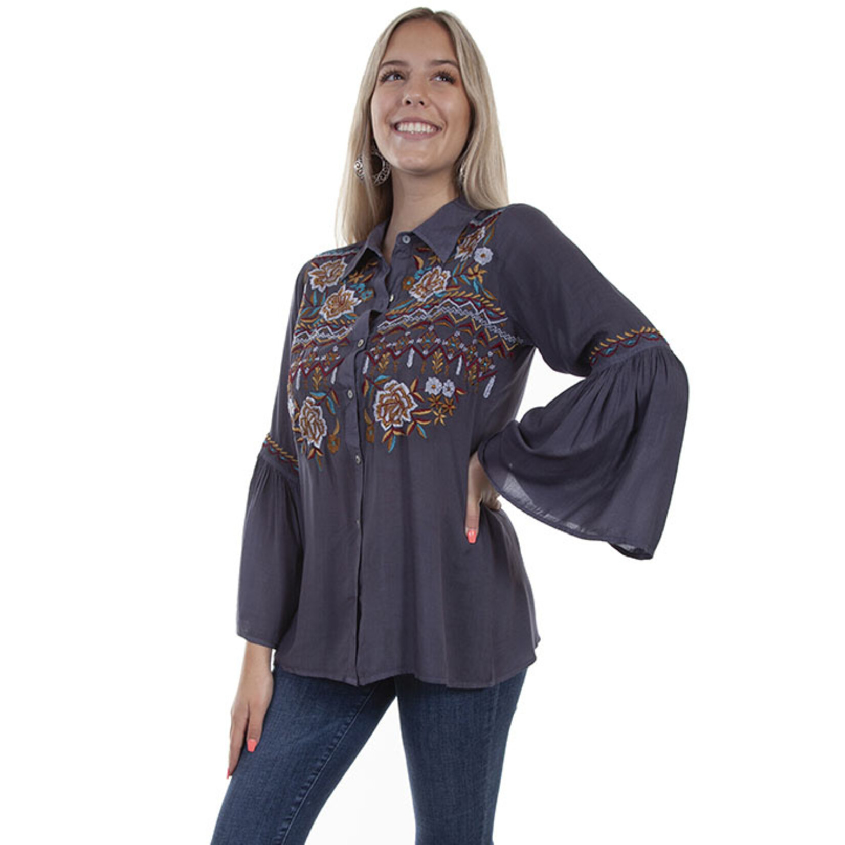 Scully Embroidered Blouse Wedgewood Blue HC631