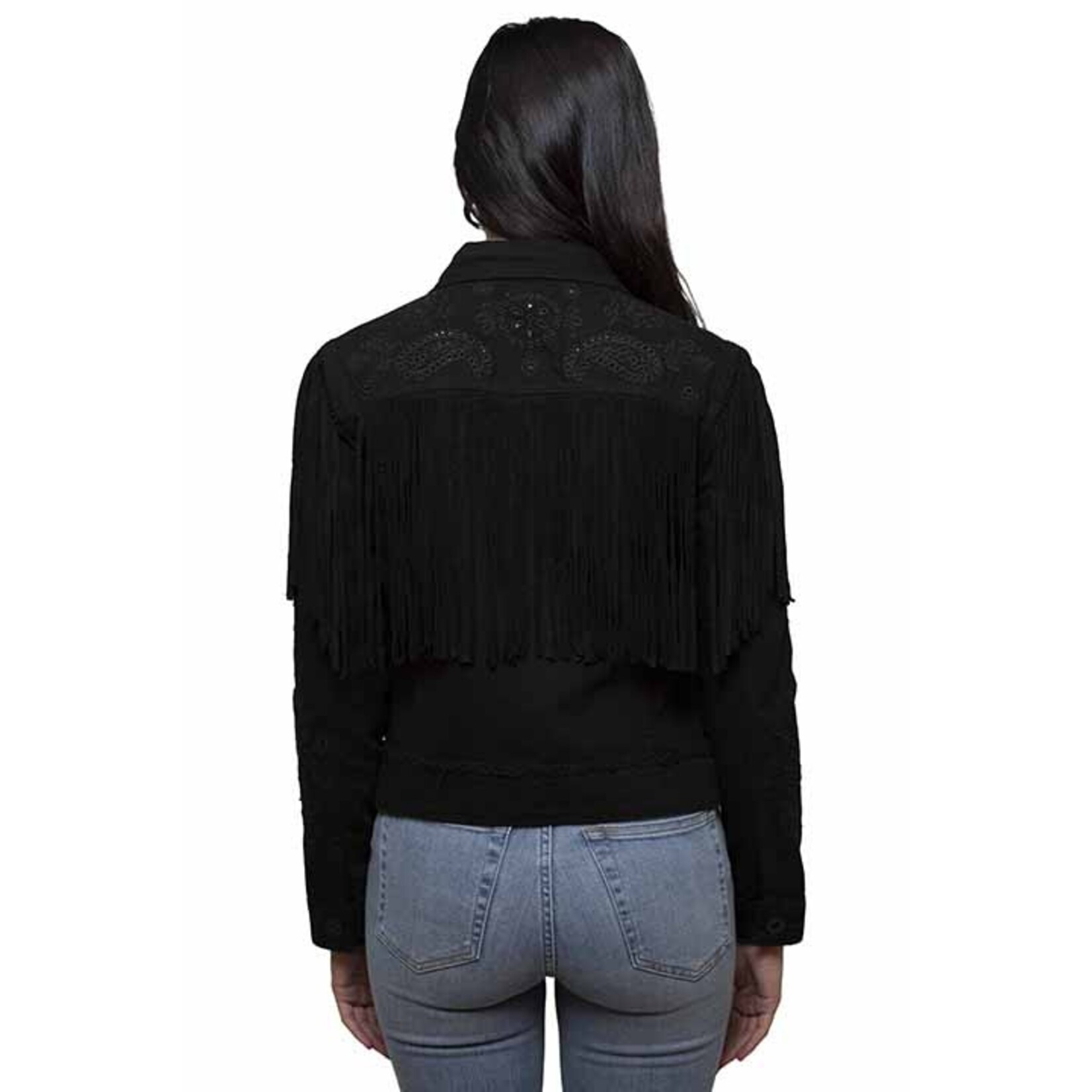 Scully Fringe Jean Jacket Black HC687