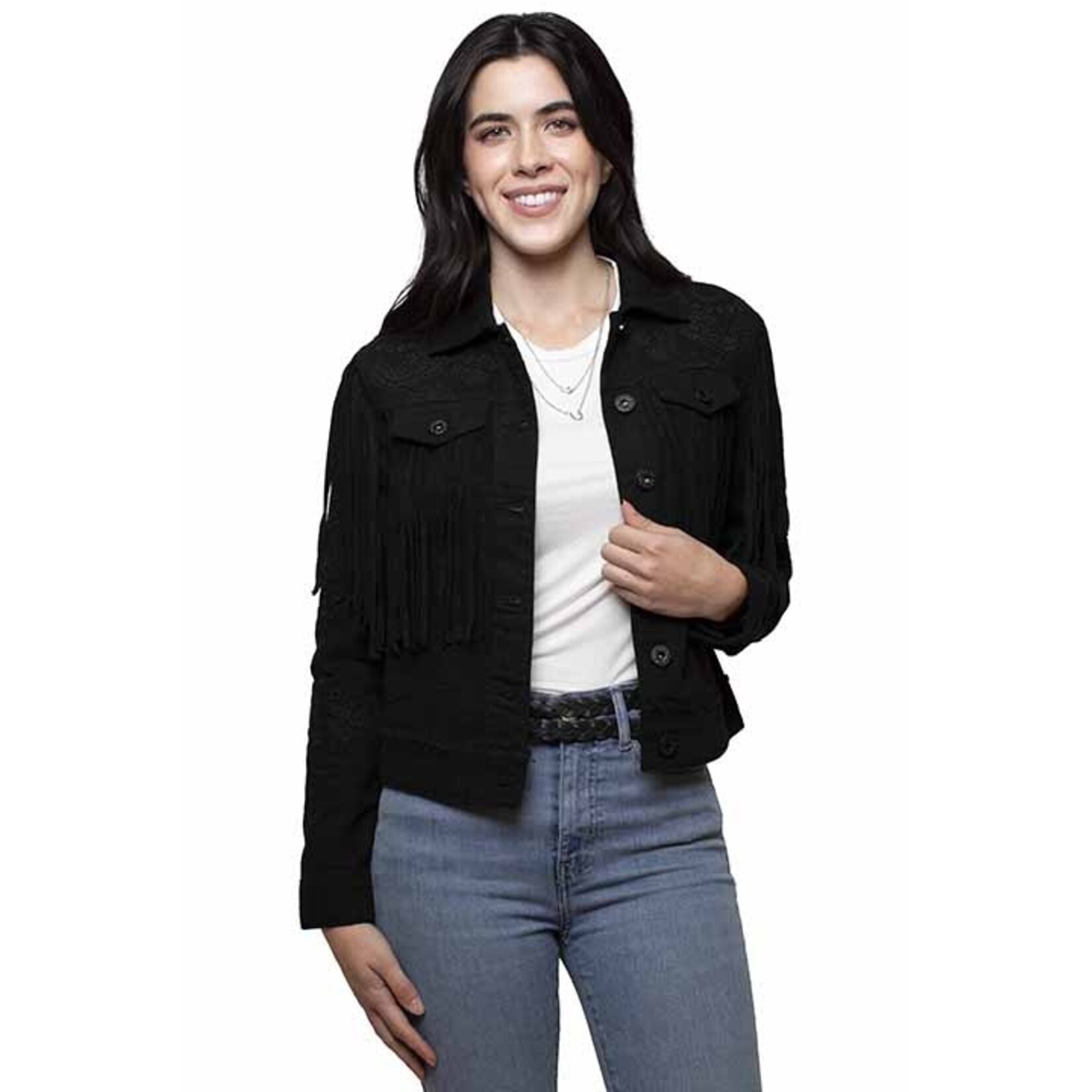 Scully Fringe Jean Jacket Black HC687