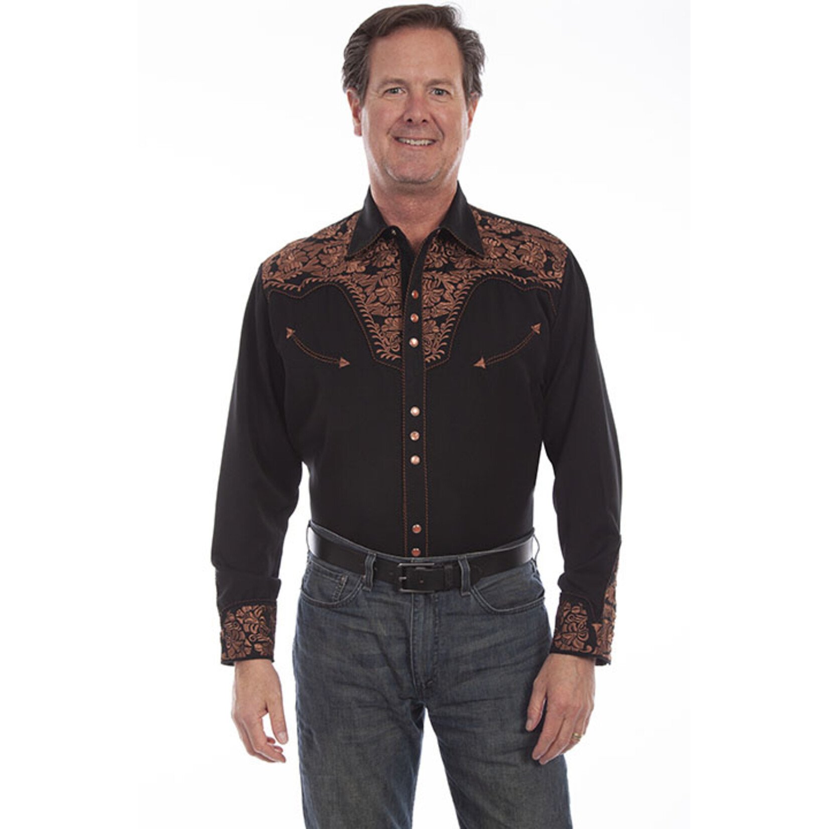 Scully Embroidered Shirt Black P-634