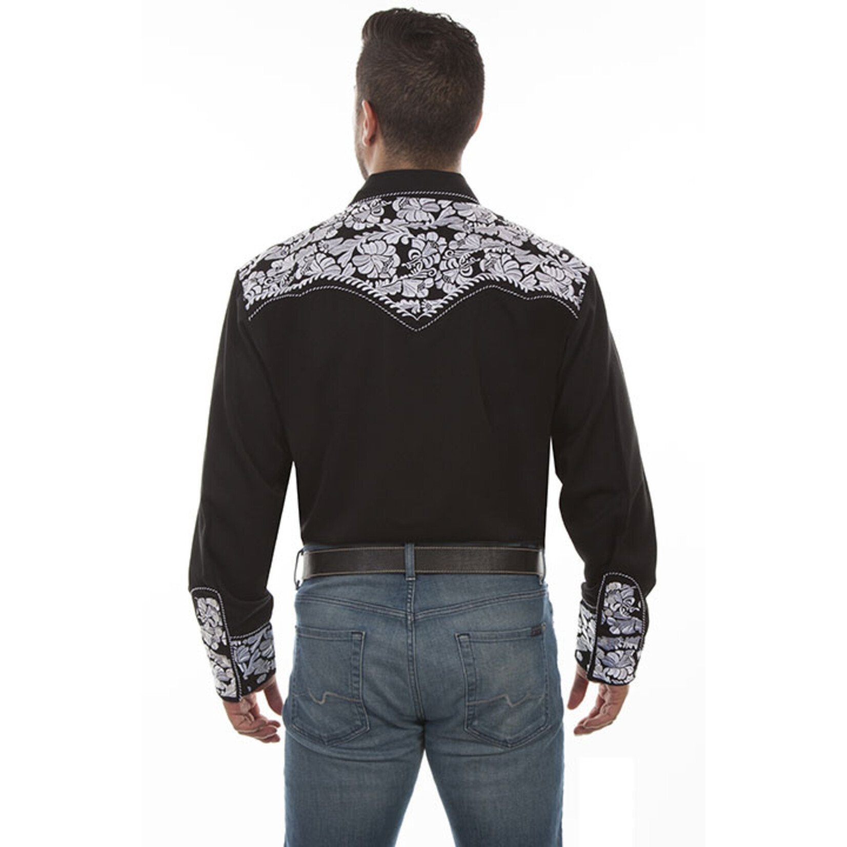 Scully Embroidered Shirt Black/White Floral P-634