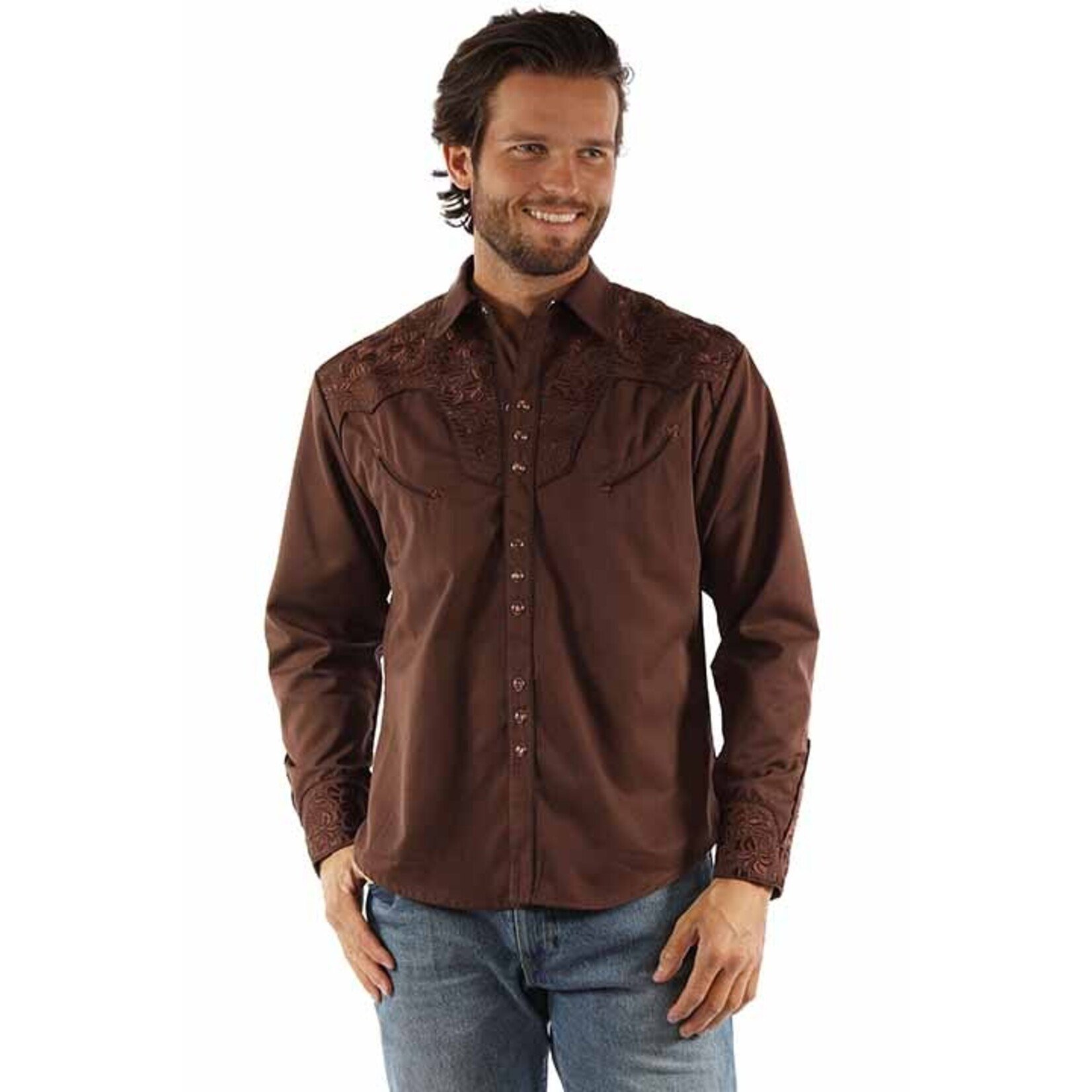 Scully Embroidered Shirt Mocha Floral P-634
