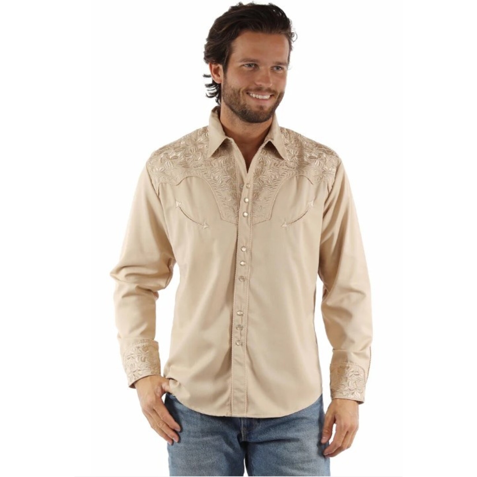 Scully Embroidered Shirt Sand Floral P-634
