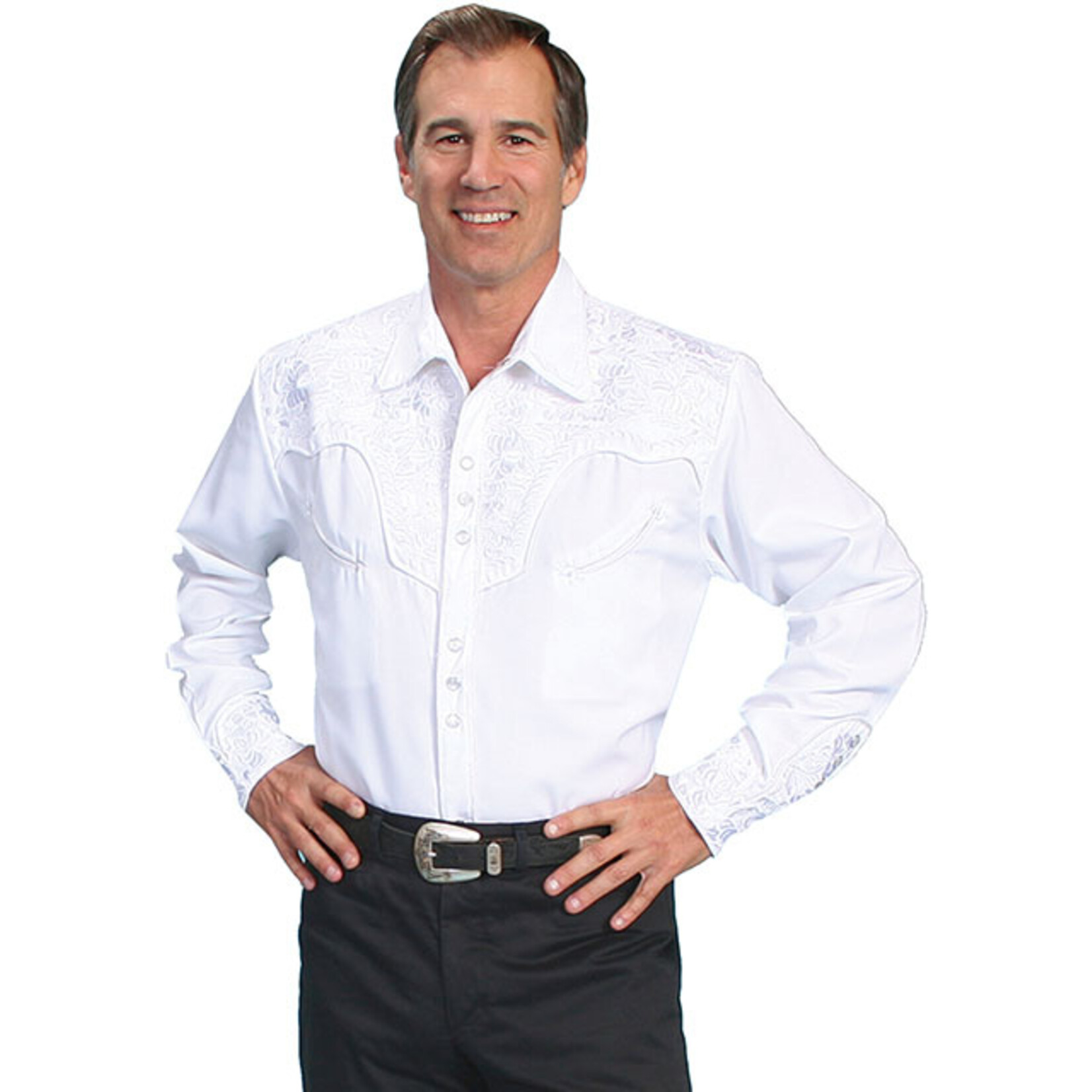 Scully Embroidered Shirt White Floral P-634