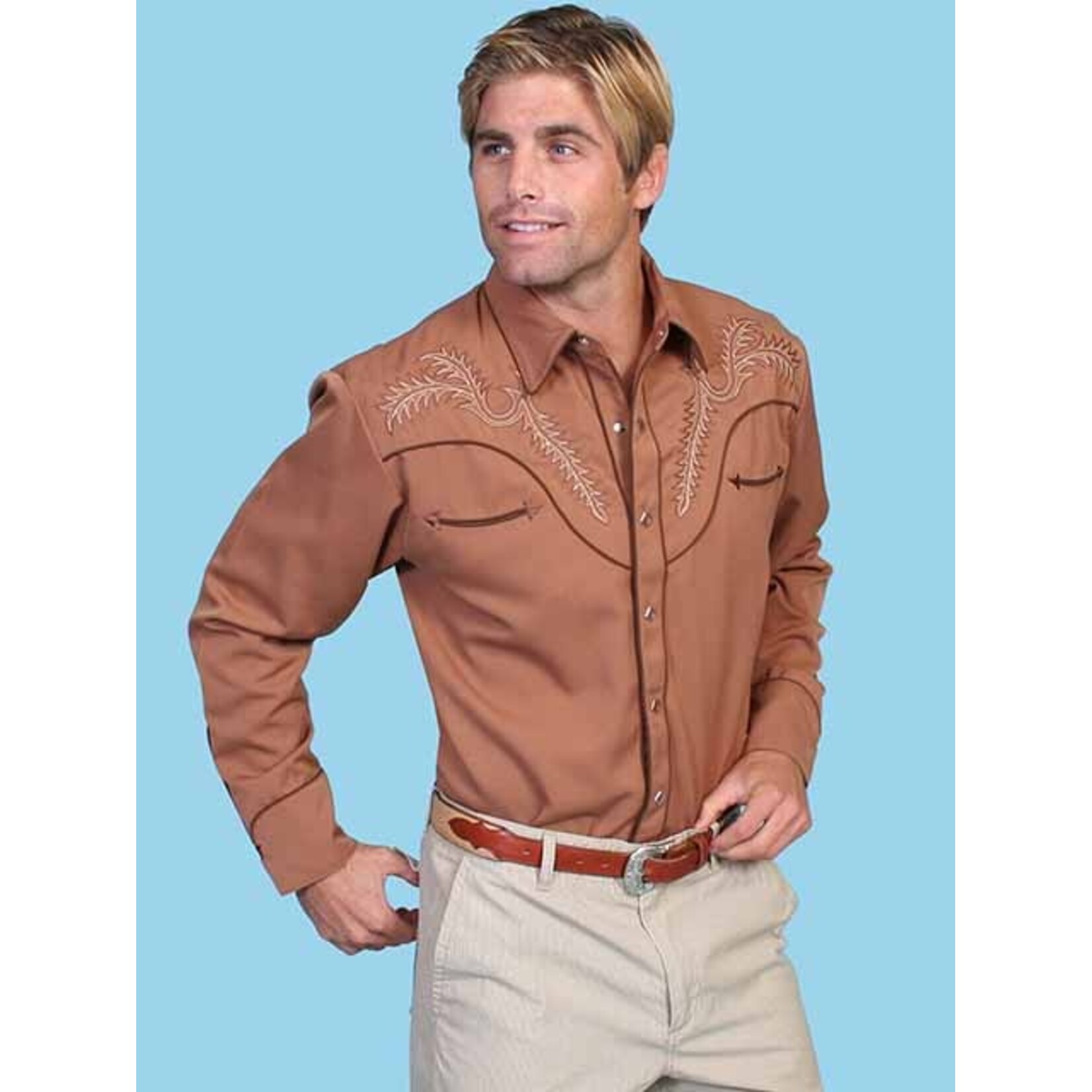 Scully Boot Stitch Western Shirt Brown P-922
