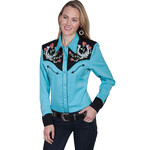 Scully Ladies Horseshoe Rose Turquoise Shirt PL-637