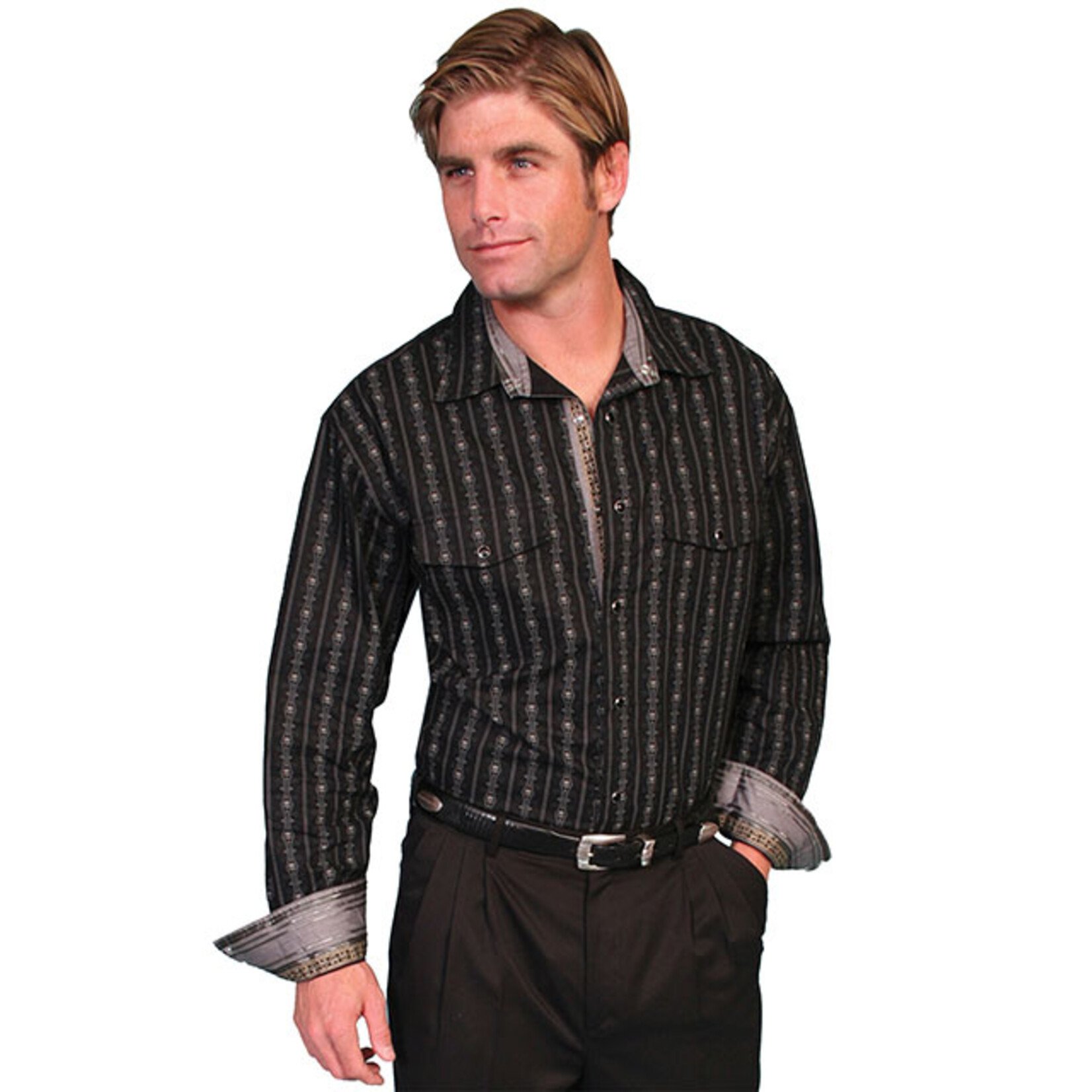 Scully Skull Stripe Black Shirt PS-093